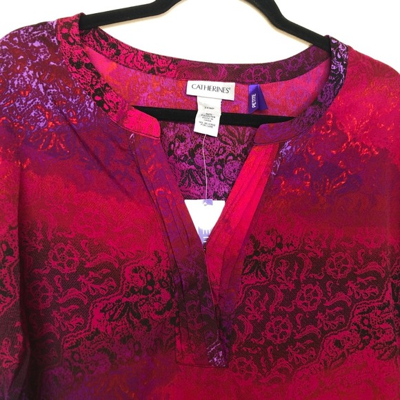 NWT Catherines 2XWP Petite Blouse Top Pink Purple V Neck Longs-sleeve Womens - Picture 10 of 16